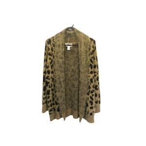 Oliver by Escio Leopard Sweater Brown Eyelash Duster Cardigan Size Large